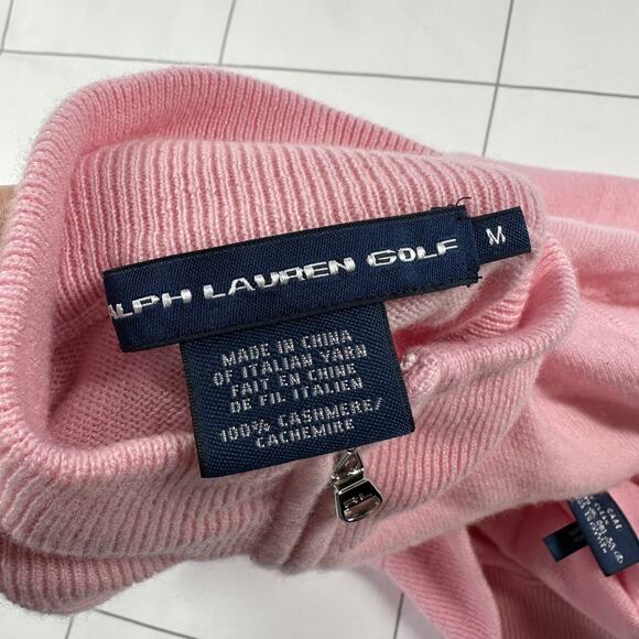 Ralph Lauren Golf Sweater Womens Medium Pink 100% Cashmere Quarter Zip Preppy - Picture 3 of 6